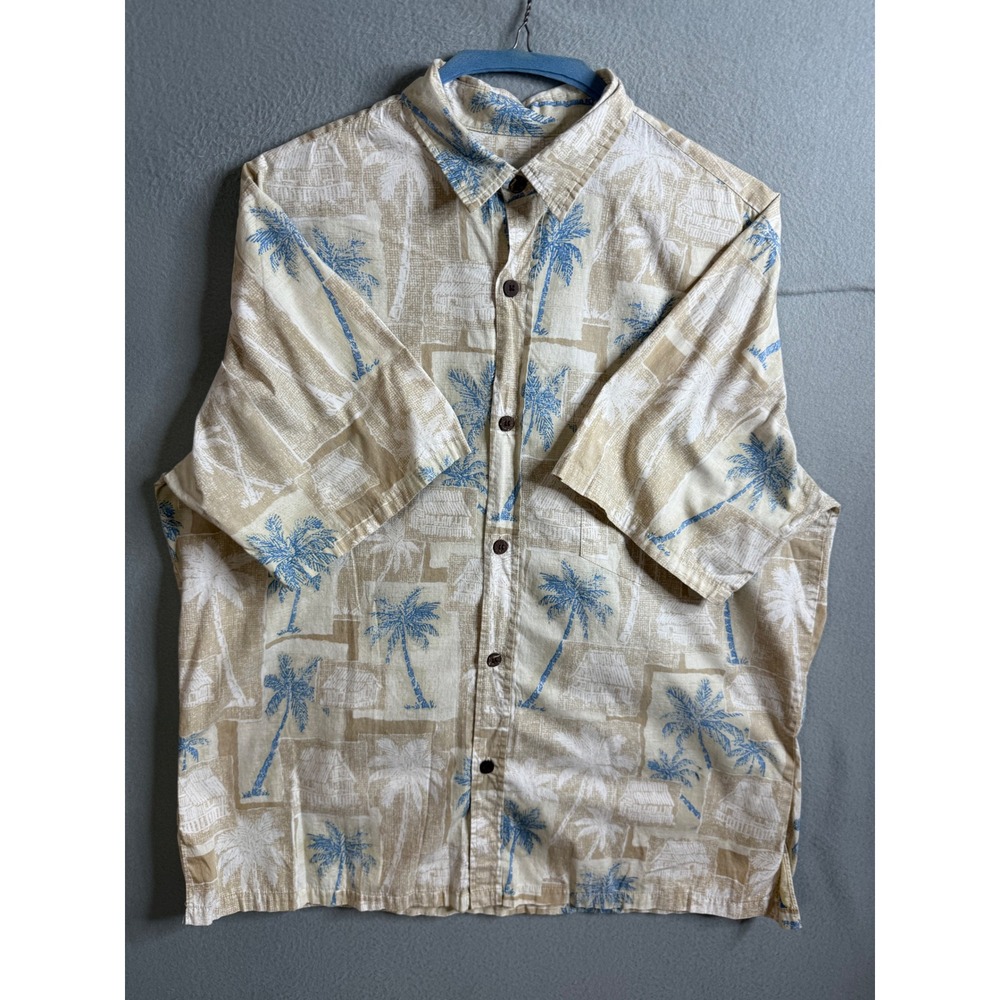 Bishop‎ St. Apparel Button Up Men's Extra Large Hawaiian Camp Palm Tree Print